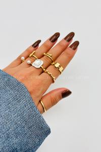 Lamelif Gold 7li Kombin Kristal Taşlı Yüzük Seti