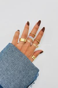 Lamelif Gold 7li Kombin Sedefli Yüzük Seti