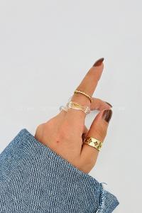 Lamelif Gold 7li Kombin Sedefli Yüzük Seti