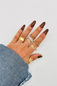 Lamelif Gold 7li Kombin Sedefli Yüzük Seti