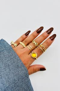 Lamelif Gold 8li Kombin Kurdele Yüzük Seti