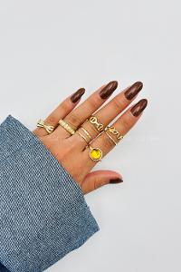 Lamelif Gold 8li Kombin Kurdele Yüzük Seti