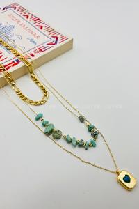 Lamelif Gold Doğal Taş 3lü Kombin Kolye Seti