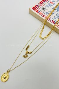 Lamelif Gold Kelebek 3lü Kombin Kolye Seti