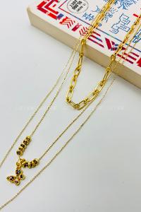 Lamelif Gold Kelebek 3lü Kombin Kolye Seti