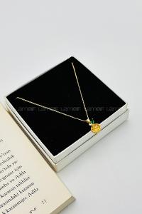 Lamelif Gold Kristal Taşlı Zirkon Portakal Kolye