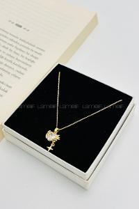 Lamelif Gold Kristal Taşlı Zirkon Sallantılı Kalp Kolye