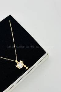 Lamelif Gold Kristal Taşlı Zirkon Sallantılı Kalp Kolye