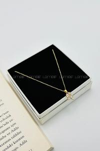 Lamelif Gold Kristal Taşlı Zirkon Şans Yoncası Kolye
