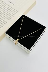 Lamelif Gold Kristal Taşlı Zirkon Şans Yoncası Kolye