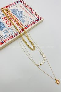 Lamelif Gold Sedef Yıldız 3lü Kombin Kolye Seti