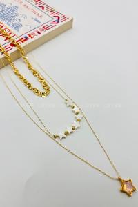 Lamelif Gold Sedef Yıldız 3lü Kombin Kolye Seti