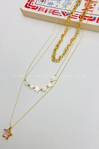 Lamelif Gold Sedef Yıldız 3lü Kombin Kolye Seti