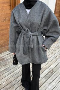 Lamelif Bağlama Detaylı Kaşe Kaban Antrasit