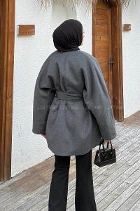 Lamelif Bağlama Detaylı Kaşe Kaban Antrasit