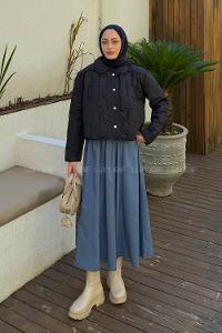 Navy Blue Normal Neck Long Arm Polyester Jacket