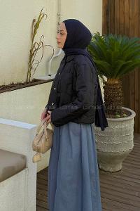 Navy Blue Normal Neck Long Arm Polyester Jacket