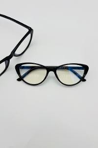 Lamelif Cat Eyes Siyah Çerçeve Şeffaf Gözlük