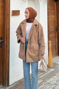 Lamelif Düğmeli Klasik Kaban Camel