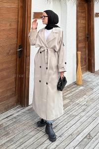 Stone Long Arm Lycra Polyester Trench Coat