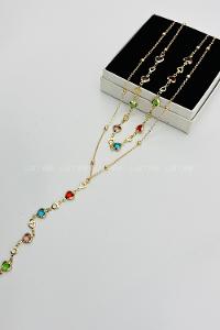 Lamelif Gold 2li Çokrenkli Kalp Y Kolye