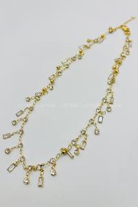 Lamelif Gold Çelik Kristal Taşlı Sallantılı Kararmaz Kolye