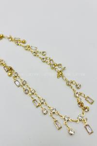 Lamelif Gold Çelik Kristal Taşlı Sallantılı Kararmaz Kolye