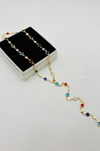 Lamelif Gold Çokrenkli Oval Taşlı Y Kolye