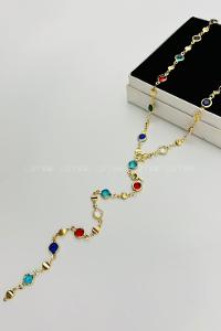 Lamelif Gold Çokrenkli Oval Taşlı Y Kolye