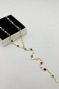 Lamelif Gold Çokrenkli Oval Taşlı Y Kolye
