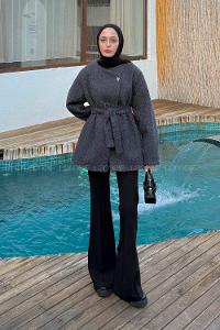 Anthracite Crew Neck Long Arm Coat