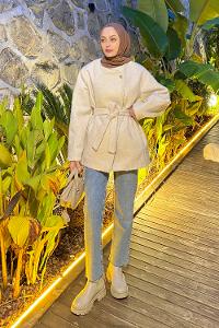 Ecru Crew Neck Long Arm Coat