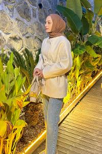 Ecru Crew Neck Long Arm Coat