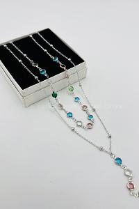 Lamelif Gümüş 2li Çokrenkli Oval Y Kolye