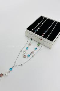 Lamelif Gümüş 2li Çokrenkli Oval Y Kolye