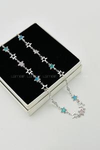 Lamelif Gümüş Çelik Çokrenkli Kristal Taşlı Yıldız Kararmaz Kolye