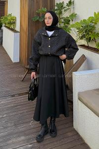 Black Neckband Long Arm Elastan Polyester Jacket