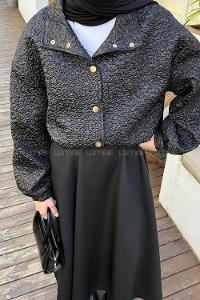 Black Neckband Long Arm Elastan Polyester Jacket