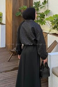 Black Neckband Long Arm Elastan Polyester Jacket