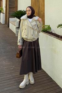 Stone Long Arm Elastan Polyester Trench Coat