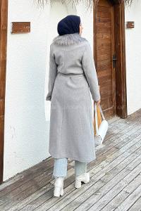Gray Jacket Collar Long Arm Stamp Fabric Coat
