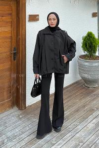 Black Shirt Collar Long Arm Coat