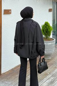 Black Shirt Collar Long Arm Coat