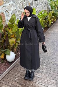 Black Long Arm Polyester Trench Coat