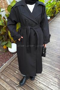 Black Long Arm Polyester Trench Coat