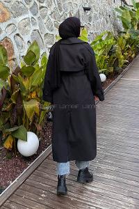 Black Long Arm Polyester Trench Coat
