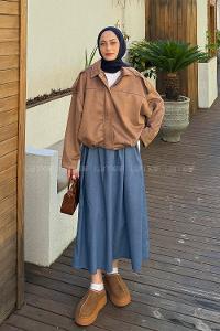 Soft Brown Shirt Collar Long Arm Cotton Suede Polyester Jacket