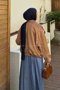 Soft Brown Shirt Collar Long Arm Cotton Suede Polyester Jacket