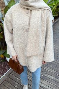 Beige Crew Neck Long Arm Coat