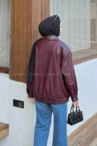 Claret Red Neckband Long Arm Skin Polyester Jacket